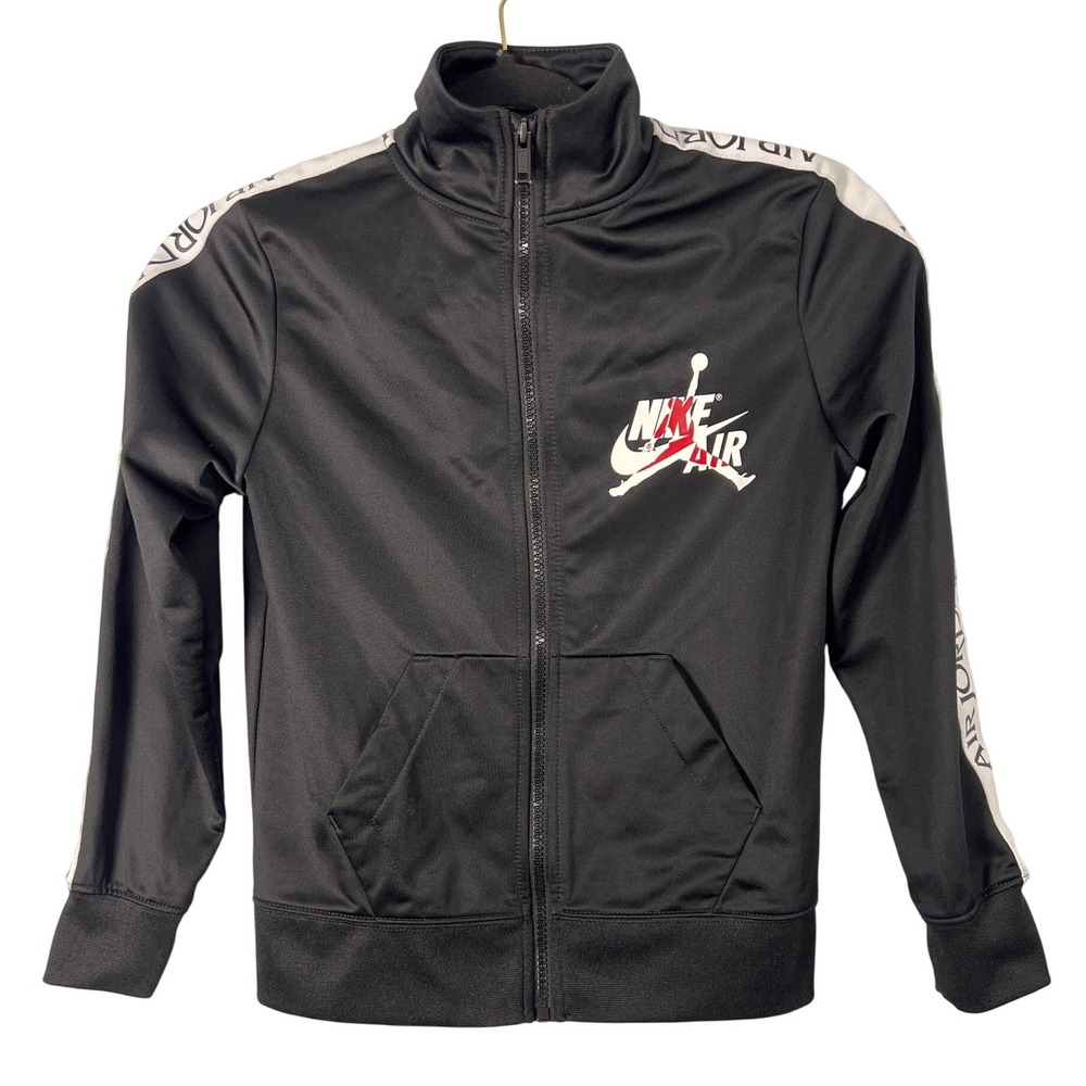 Nike Air Jordan Kids Black White Red Zip Up Track Jacket Boys Small Sporty